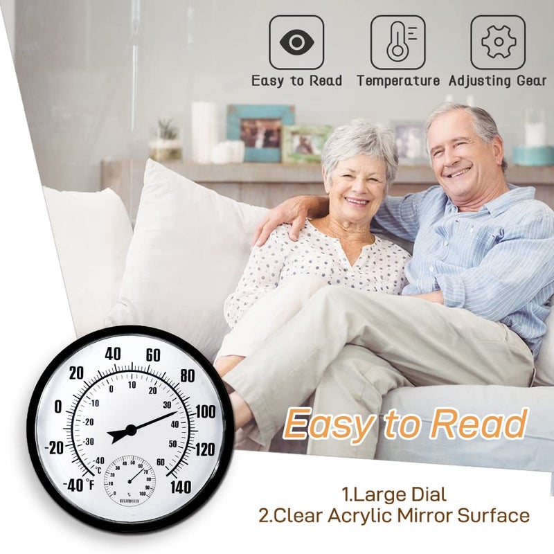HOBYLUBY Indoor Outdoor Thermometer，Large Wall-Mounted Thermometer with Humidity, Easy to Read Decorative Outside Thermometer for Patio, Garden, No Require Batteries(Black) - Image 4